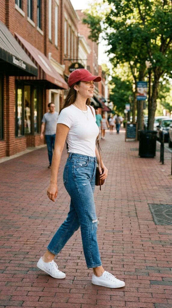Woman_walking_in_casual_outfit_ usa football game outfit 1