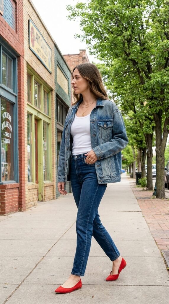 Woman_walking_in_denim_outfit639 usa football game outfit