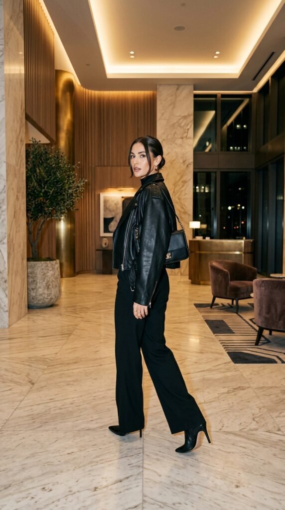 Woman_wearing_all-black_fashion black out football games outfit