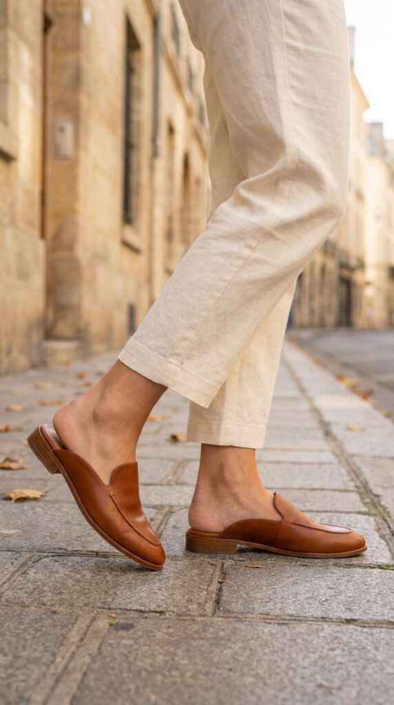 Woman_wearing_backless_loafers_ fall loafers