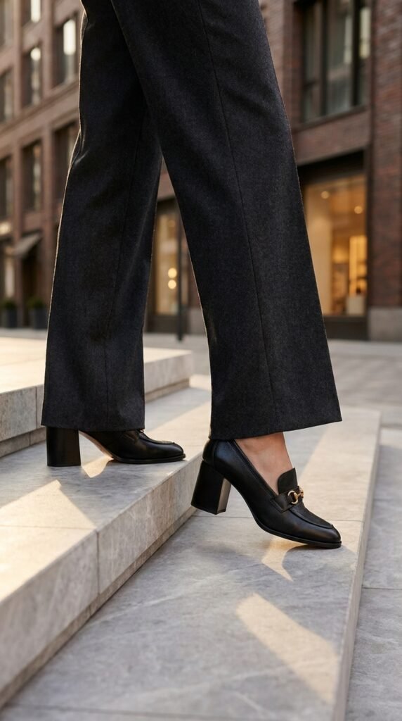 Woman_wearing_black_leather_loafers fall loafersfall loafers