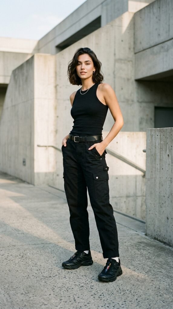 Woman_wearing_cargo_pants black out football games outfit
