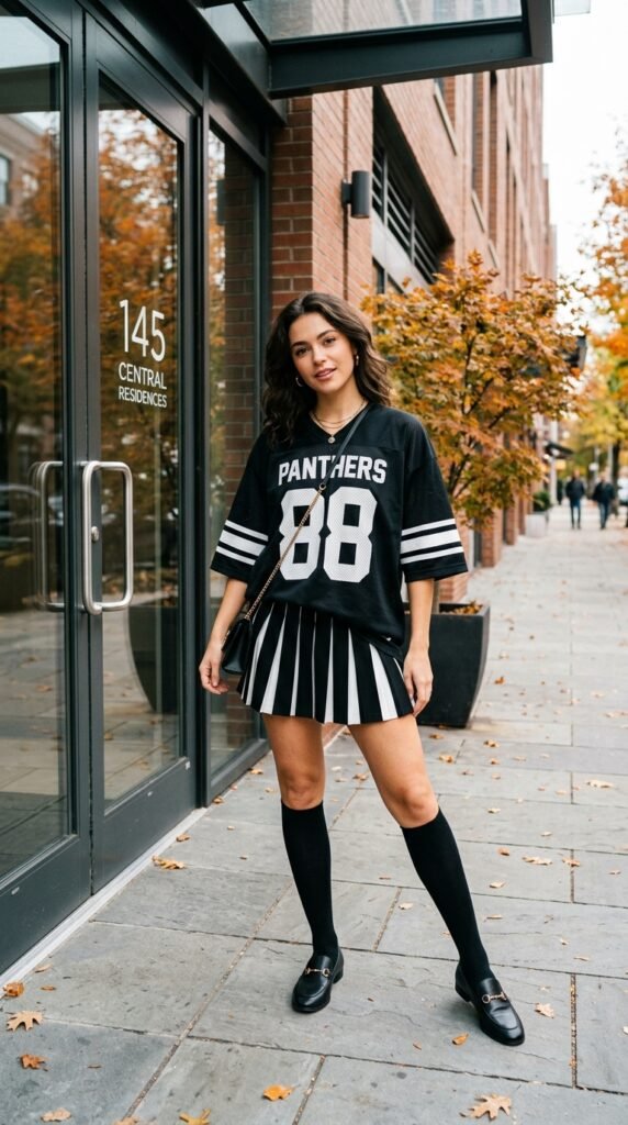 Woman_wearing_football_jersey_ black out football games outfit