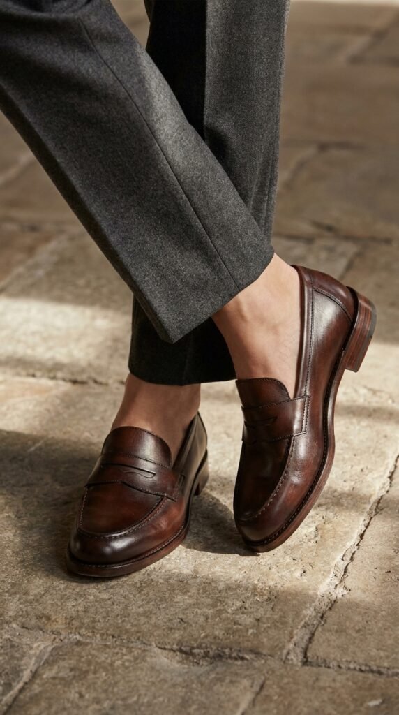 Woman_wearing_leather_loafers_ fall capsule wardrobe