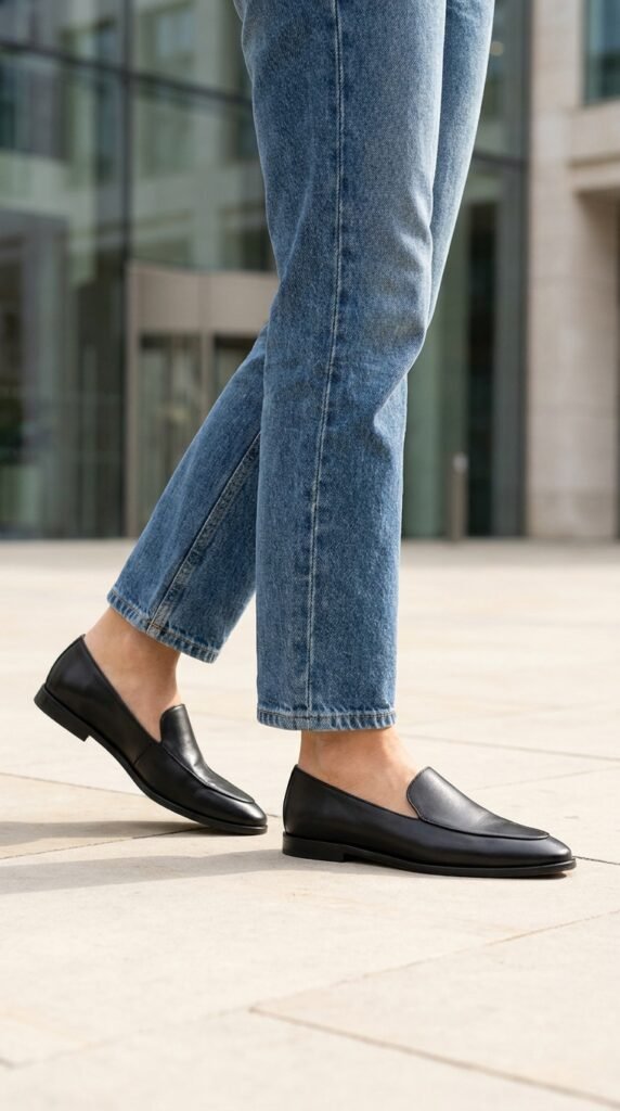 Woman_wearing_low-profile_loafers fall loafers