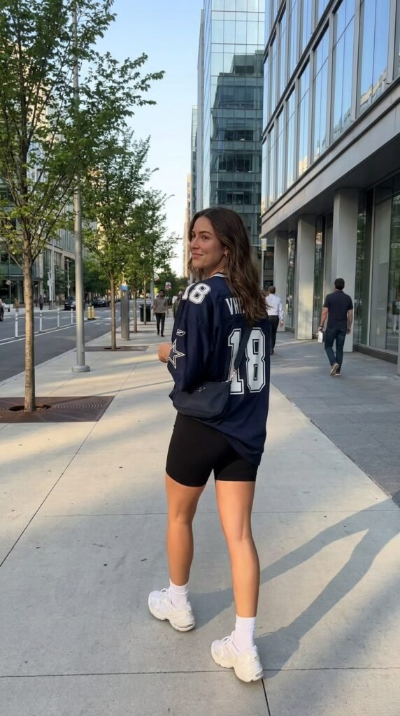 Woman_wearing_oversized_jersey_ usa football game outfit