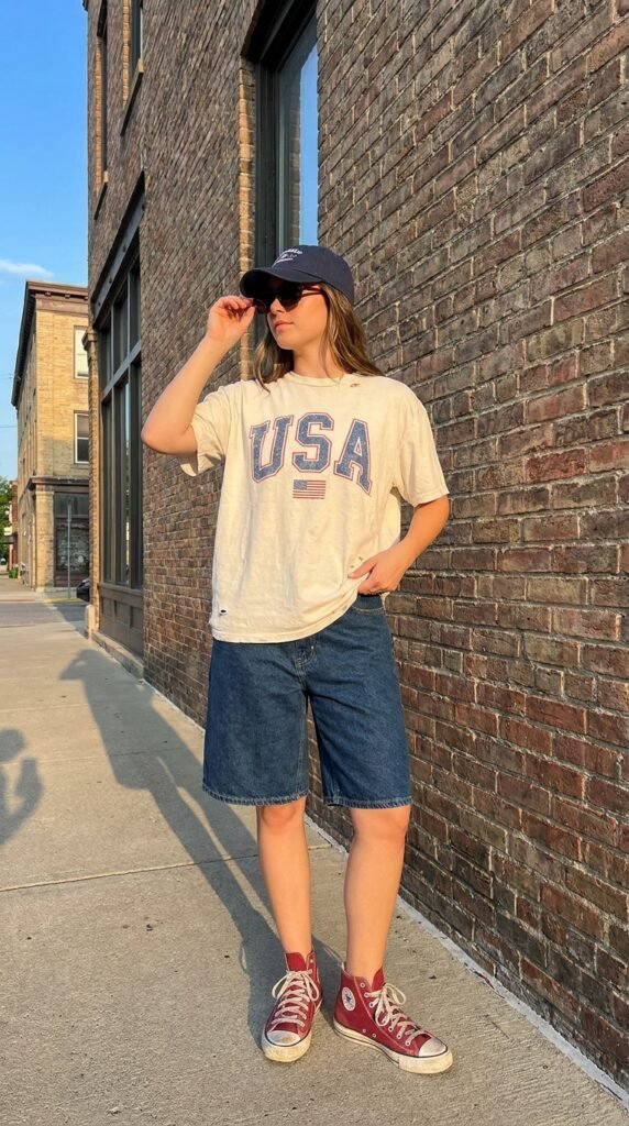 Woman_wearing_patriotic_graphic_tee usa football game outfit 5
