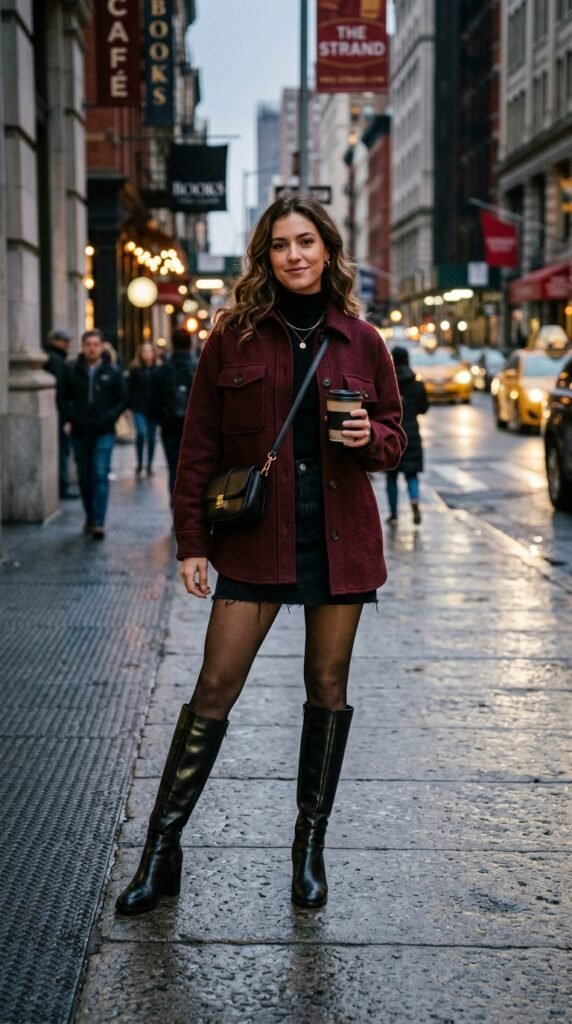 shacket mini skirt and knee boots Woman_wearing_shacket_and_boots