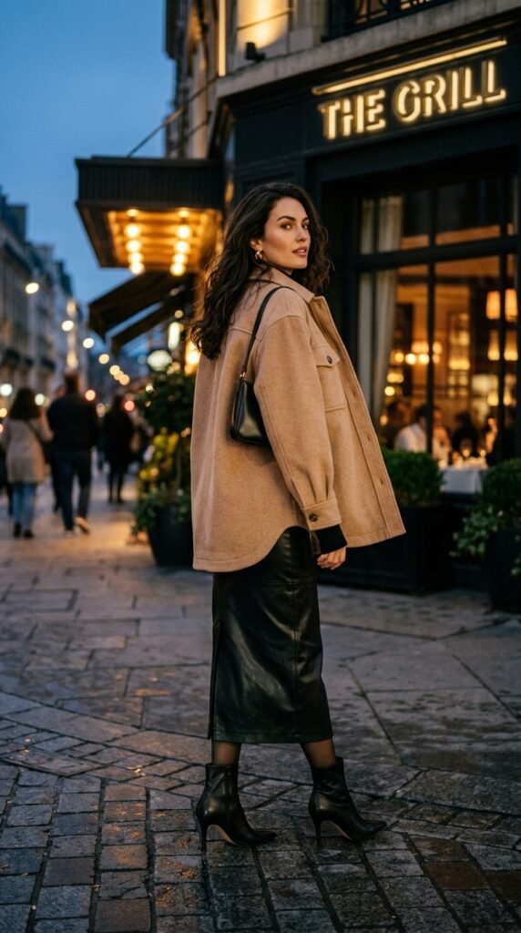 shacket and leather skirt Woman_wearing_shacket_and_skirt
