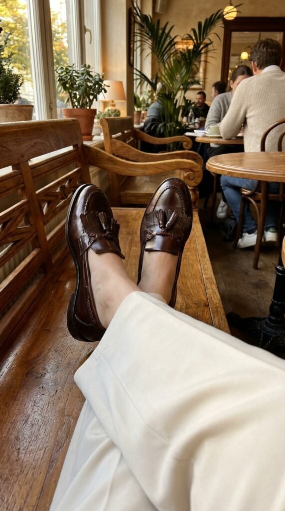 Woman_wearing_tassel_loafers fall loafers