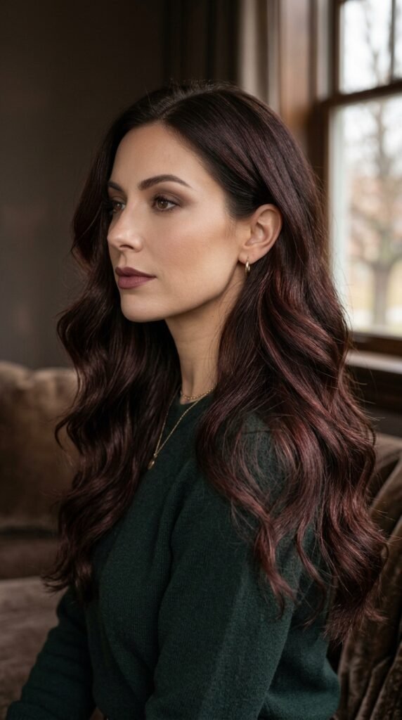 Woman_with_chocolate_brown_hair_ dark chocolate brown hair ideas