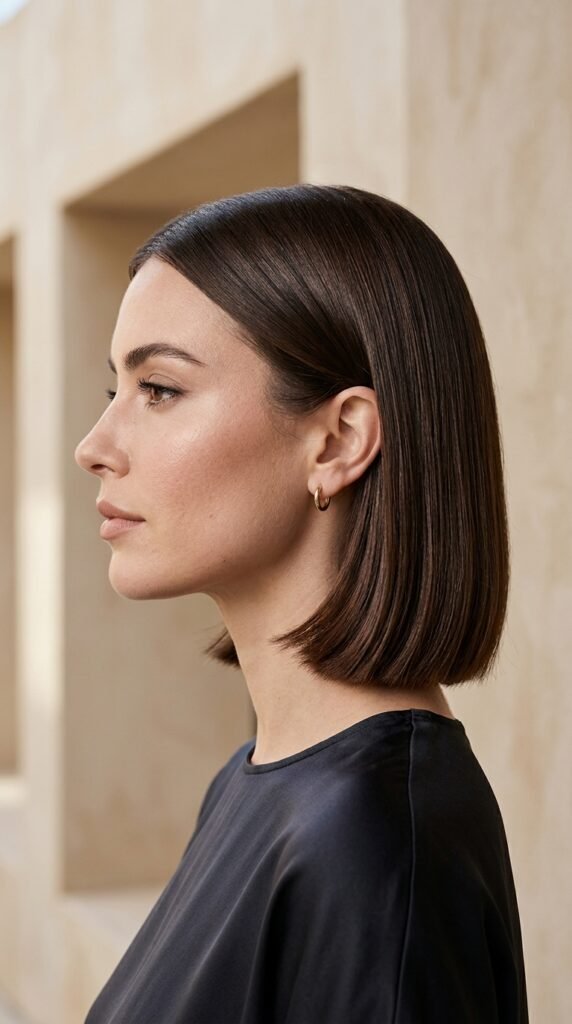 Woman_with_dark_chocolate_bob dark chocolate brown hair ideas