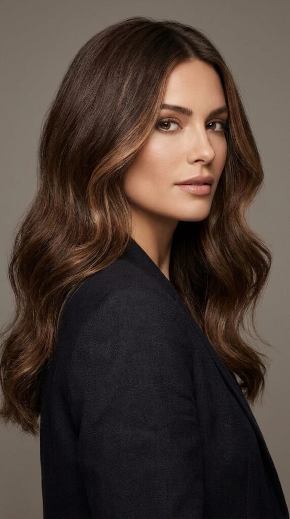 Woman_with_mocha_brown_highlights mocha brown hair with face framing highlights