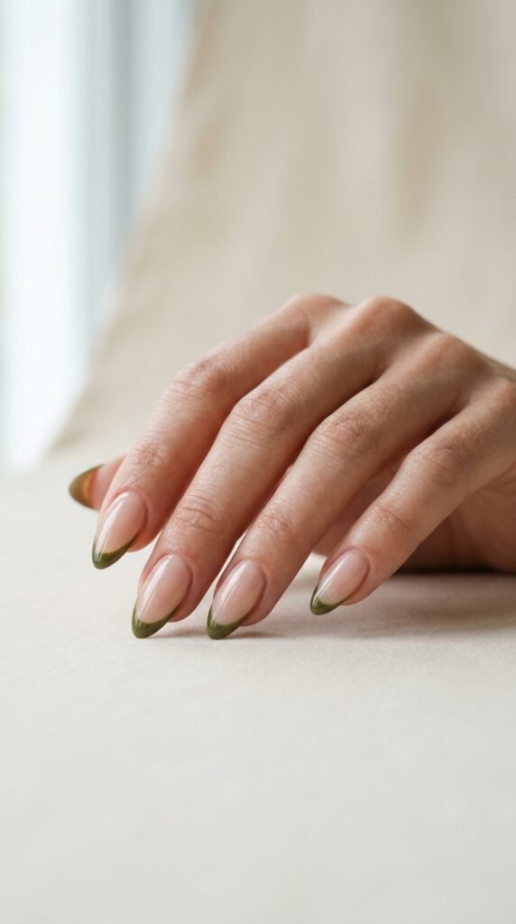 Olive_green_French_tips_manicure_ october nail designs 2026