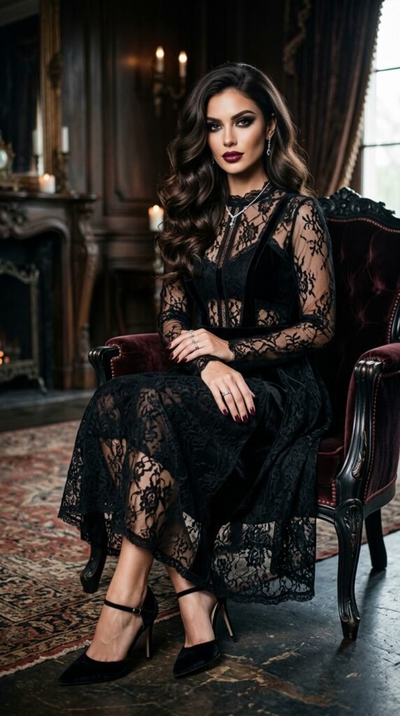 Woman_seated_in_black_dress_ halloween outfit 2026