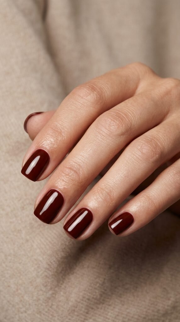 Woman_showing_oxblood_glossy_nails october nail designs 2026