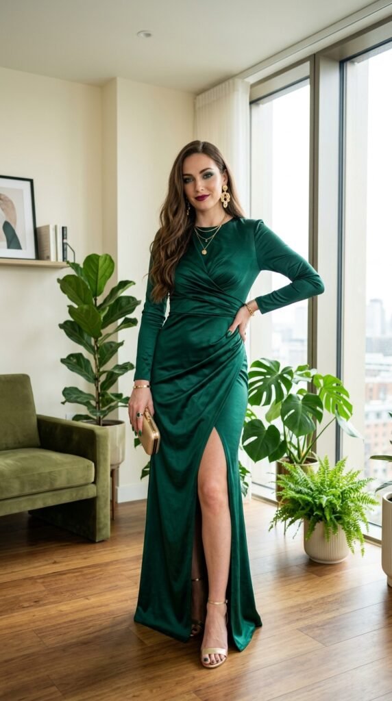 Woman_wearing_green_satin_dress_ halloween outfit 2026